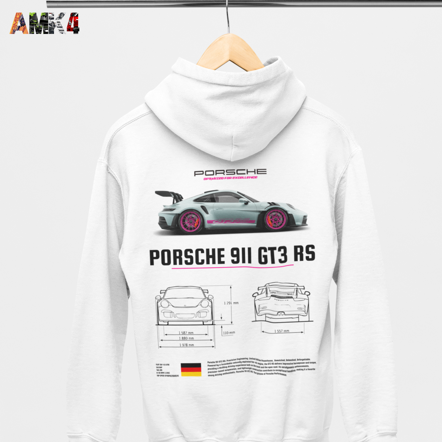 Porsche 911 GT3 RS White Hoodie – Amk4