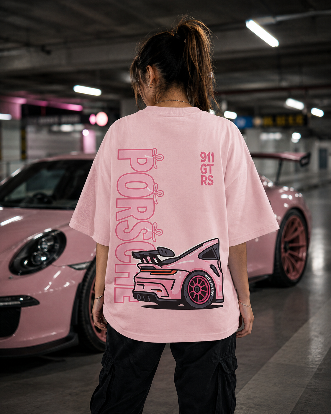 Porsche With No Brakes - Pink Oversized Tee