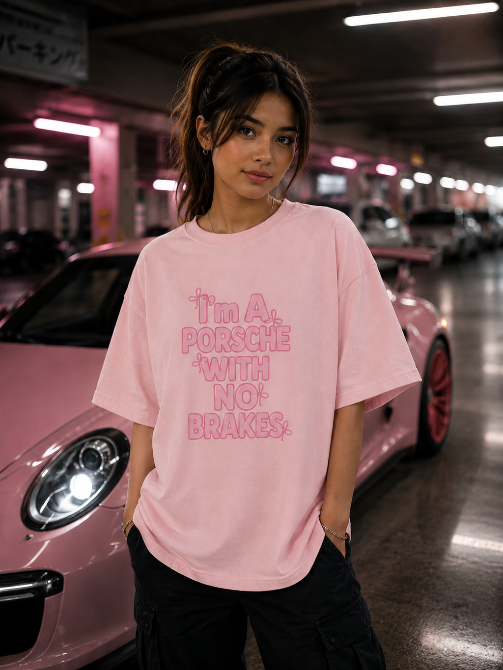Porsche With No Brakes - Pink Oversized Tee