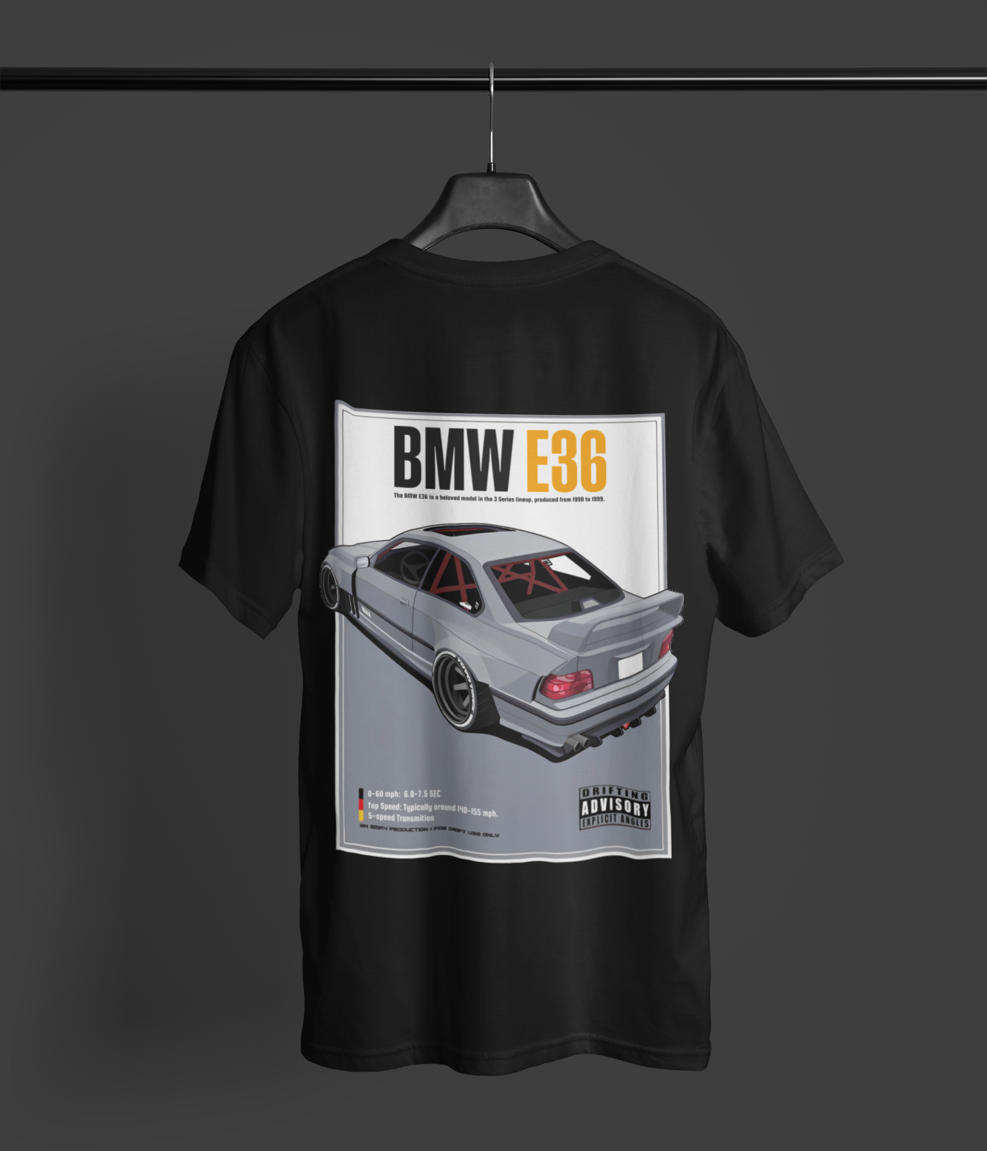 BMW E36 Drift Car Black Tee