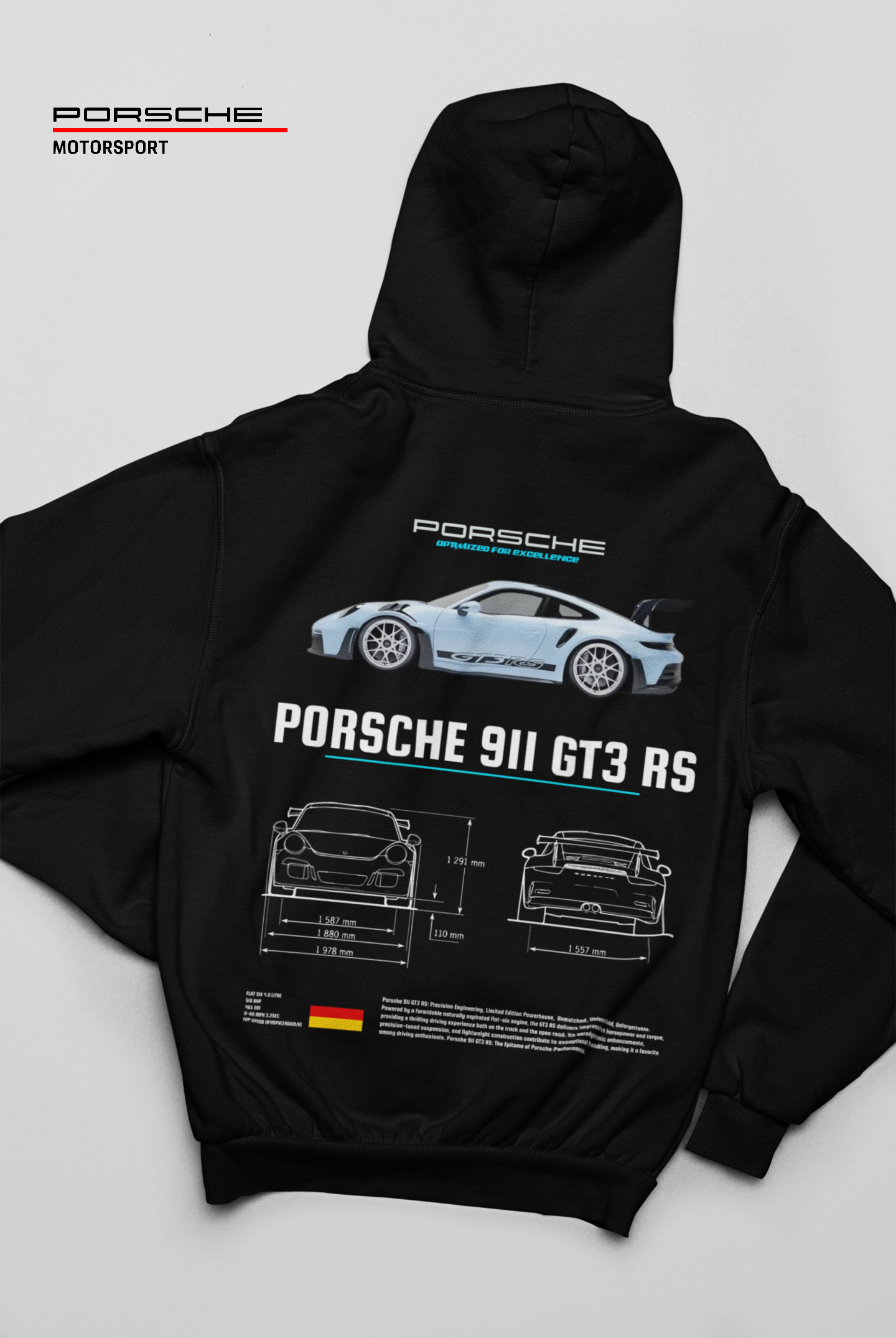 Porsche 911 GT3 RS (Blue) Black Hoodie